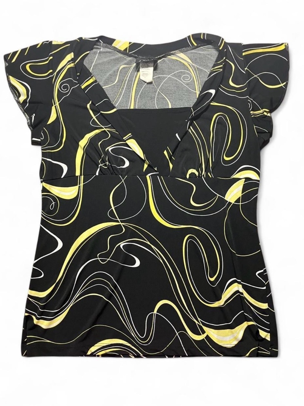 Black & Yellow Swirl V-Neck Short Sleeve Top
